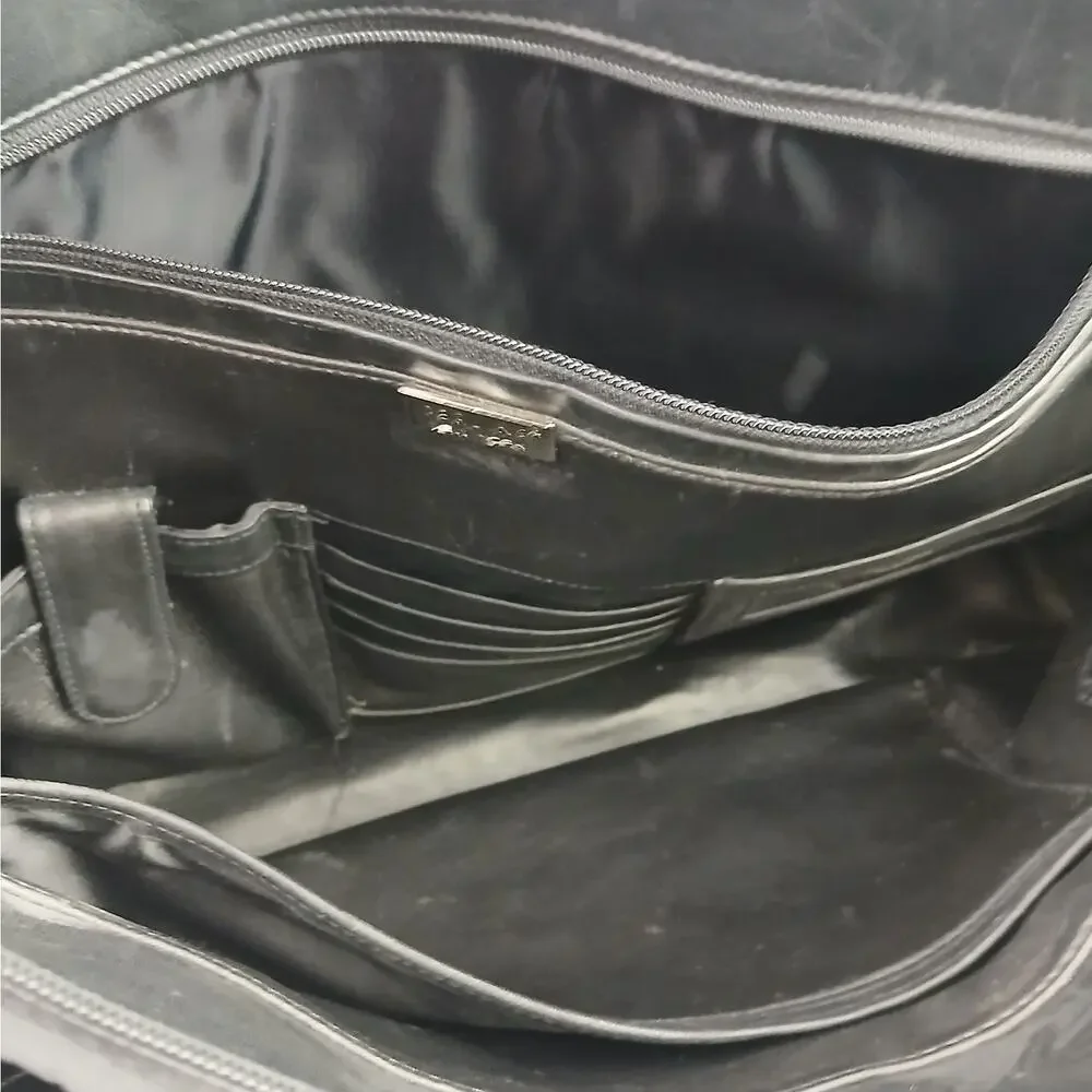 VTG Perlina Buttery Soft Black Leather Briefcase Shoulder Bag 3 Compartments